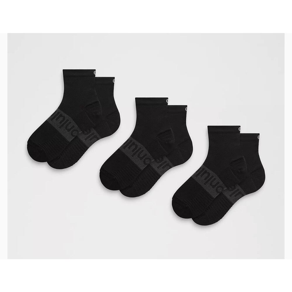 Unisex Lululemon Power Stride Ankle Length Socks 3 Pairs Black Size Large